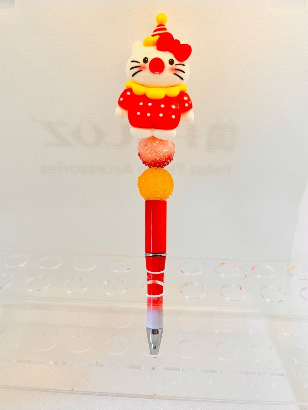 Cute Red Hello Kitty Topper Pen with Yellow Accents - Fun Writing Pen